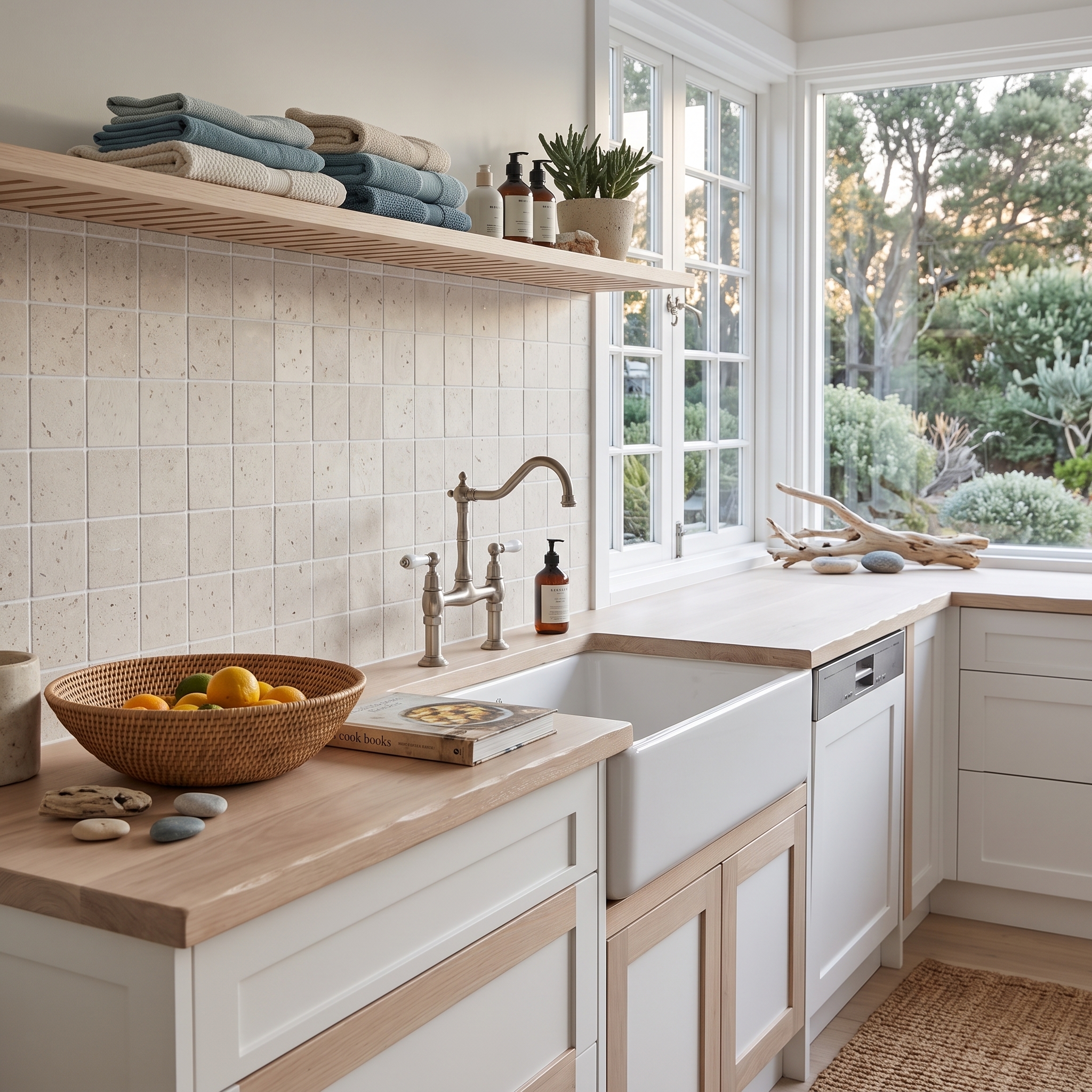 Montalcino Naturale White Limestone natural stone tile, installed in a room