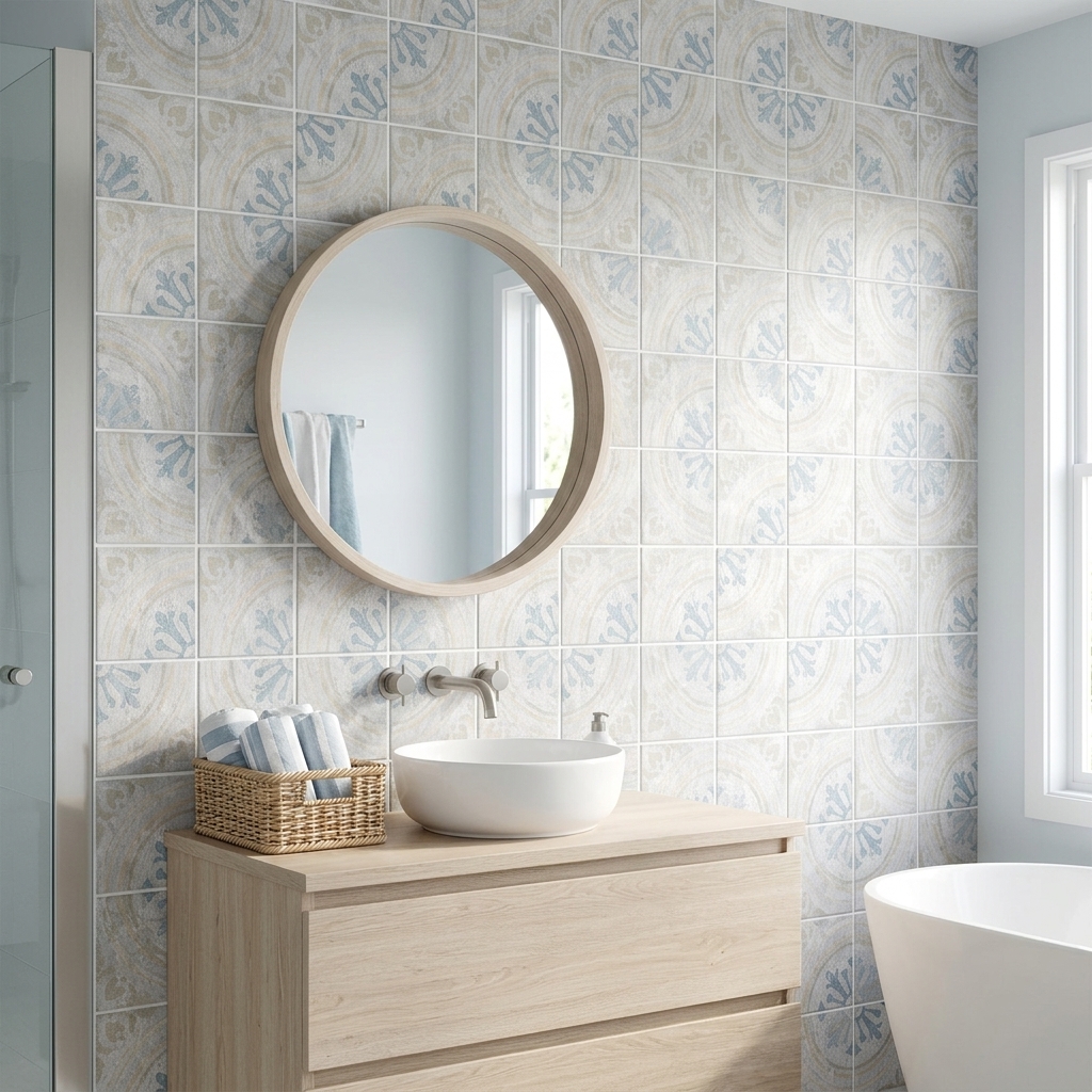 Antico Designer Seville matt porcelain tile, installed in a room
