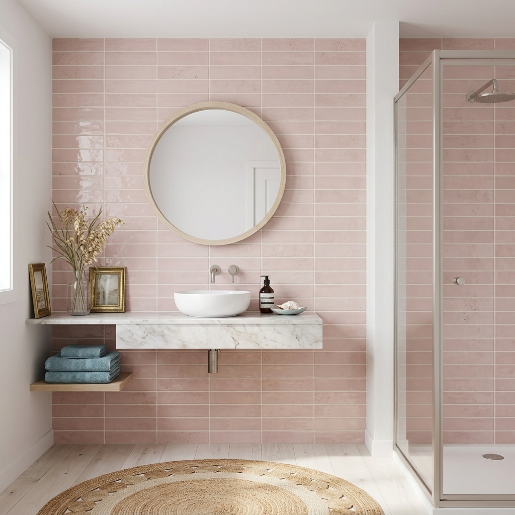 Coastline Subway Sunburn gloss ceramic tile, installed in a room