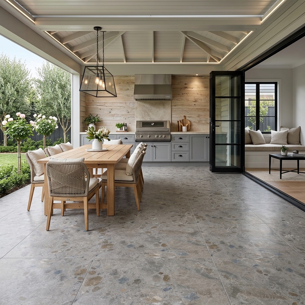 Strata 60 Grip Mid Grey grip porcelain tile, installed in a room