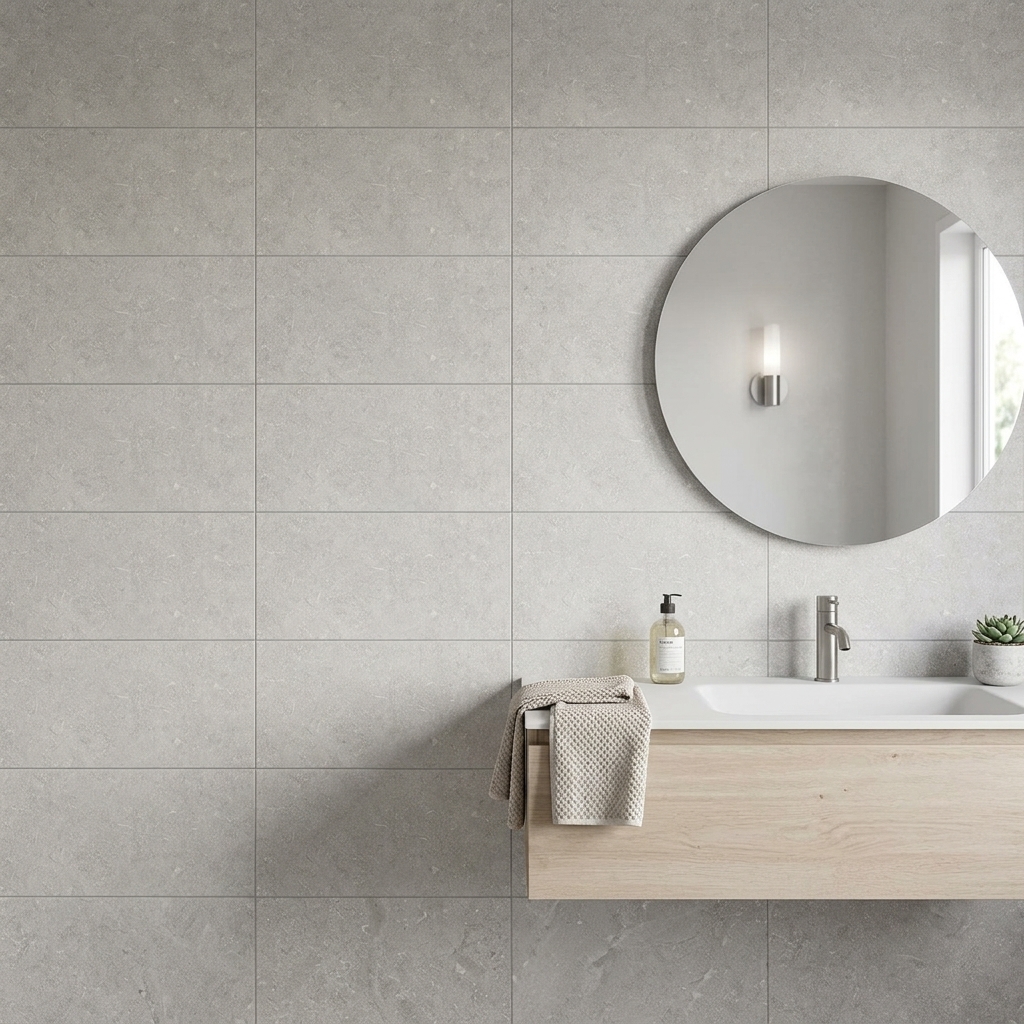 Esplanade 36 Headland matt porcelain tile, installed in a room