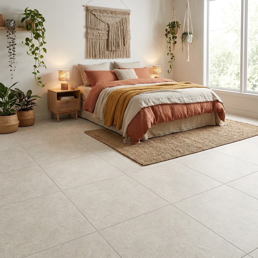 Esplanade 60 Sandstone matt porcelain tile, installed in a room