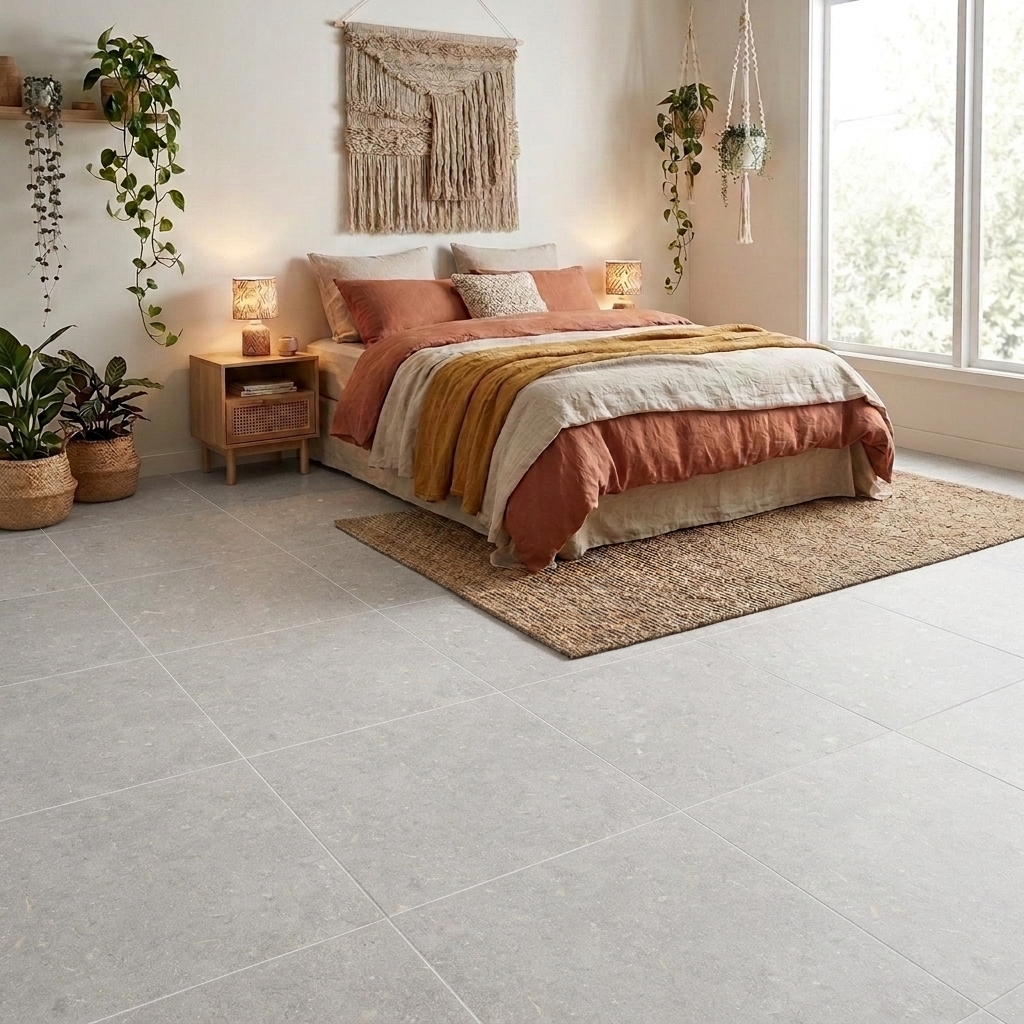Esplanade 60 Headland matt porcelain tile, installed in a room