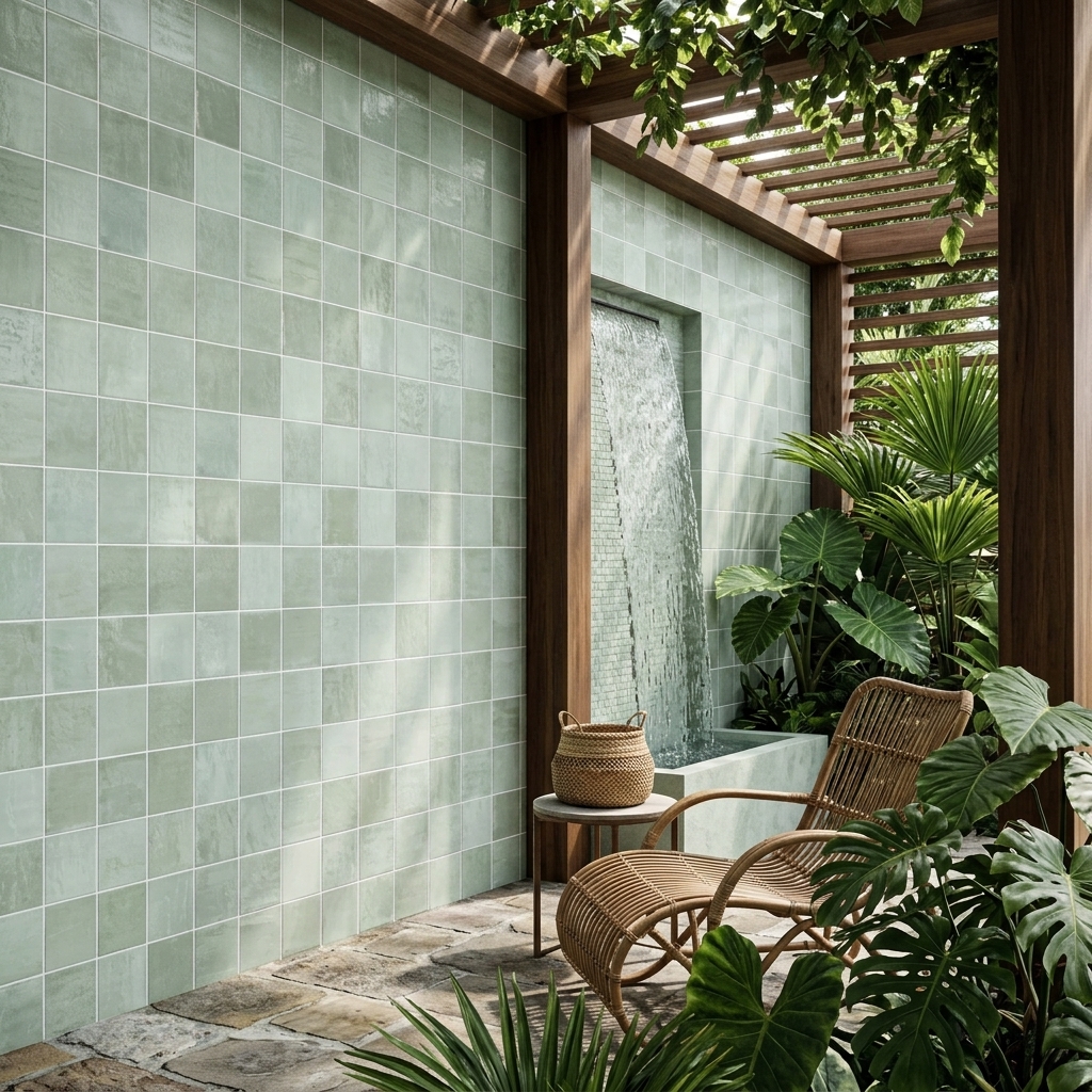 Spectra Designer Matt Celadon matt porcelain tile, installed in a room
