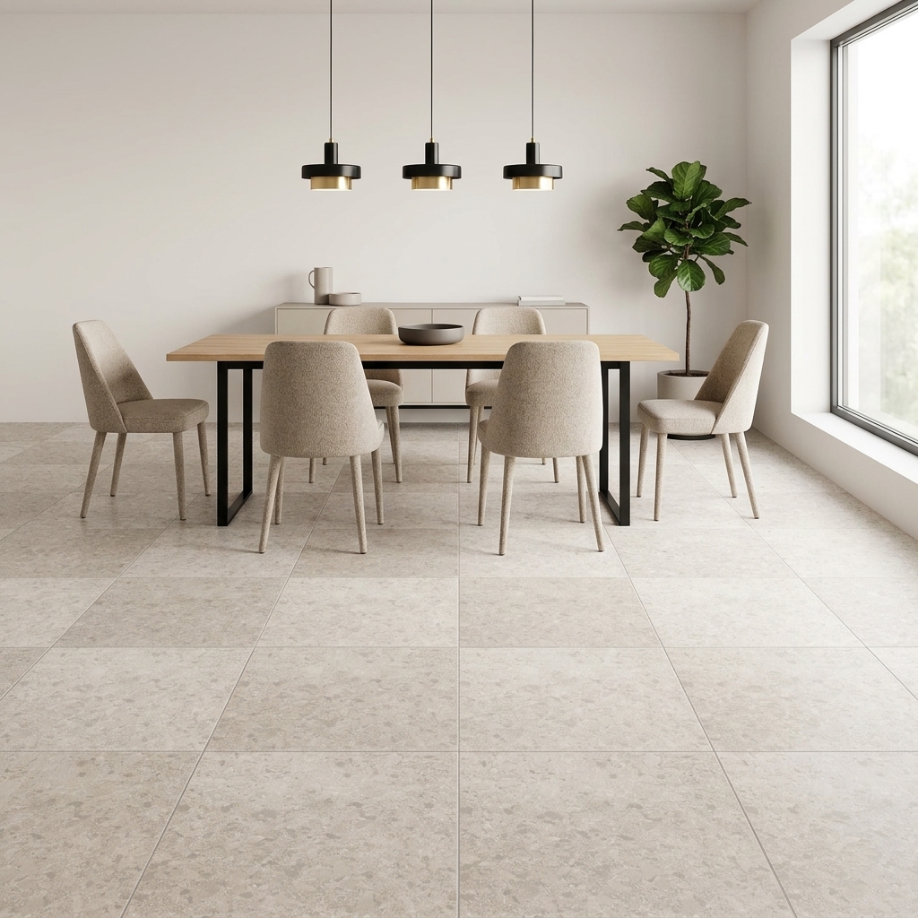 Formentera 45 Matt Beige matt tile, installed in a room