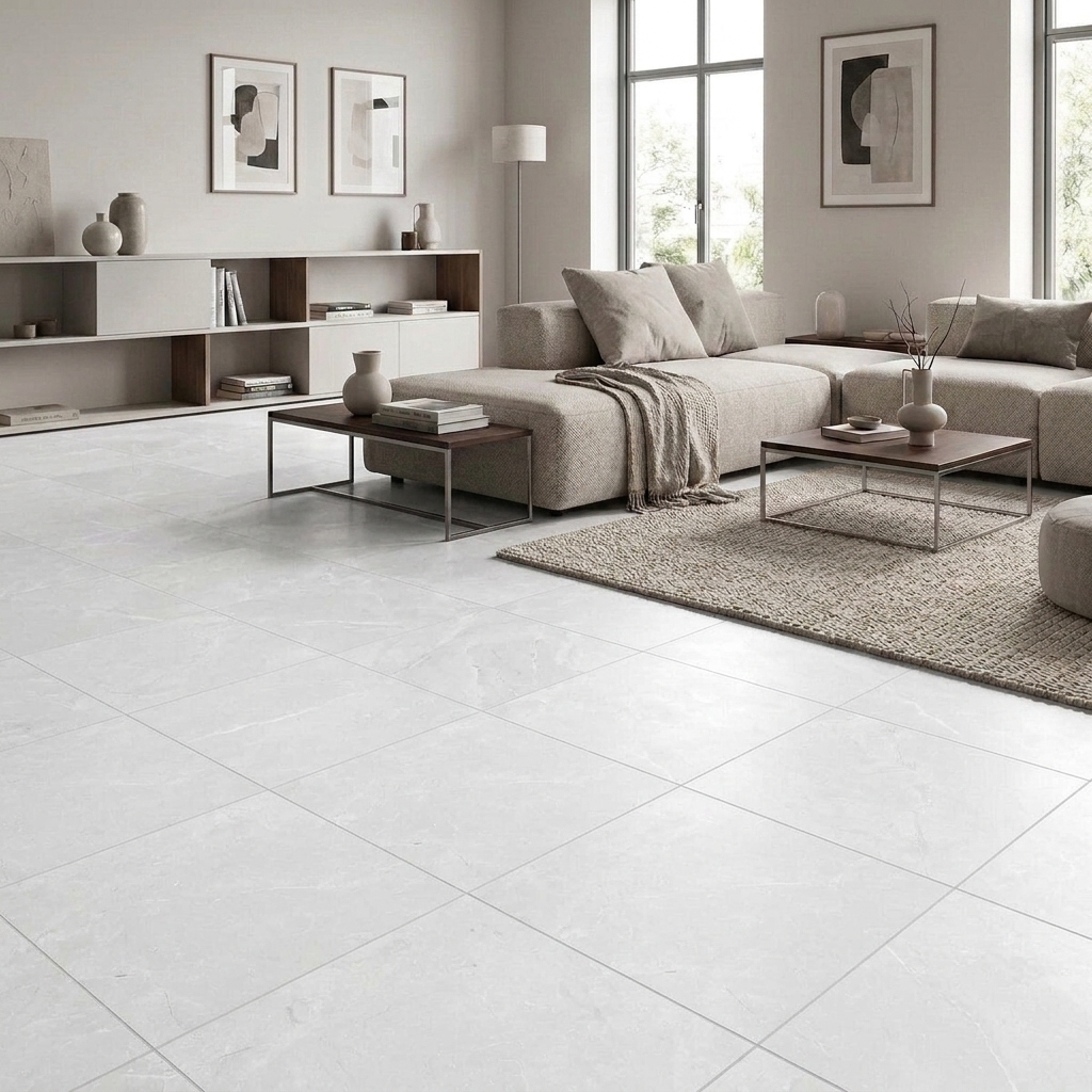 Cottesloe 60 Limestone matt ceramic tile, installed in a room