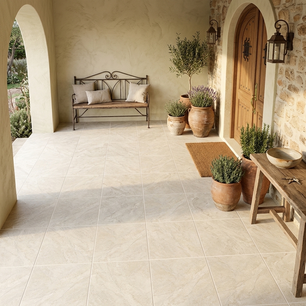 Cabarita 60 Sandstone matt porcelain tile, installed in a room