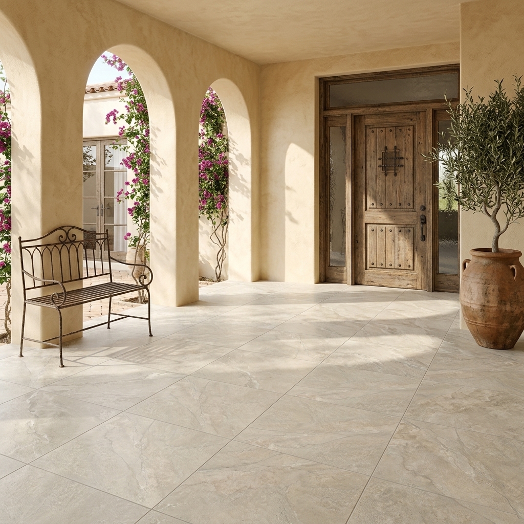 Cabarita 60 Sand matt porcelain tile, installed in a room