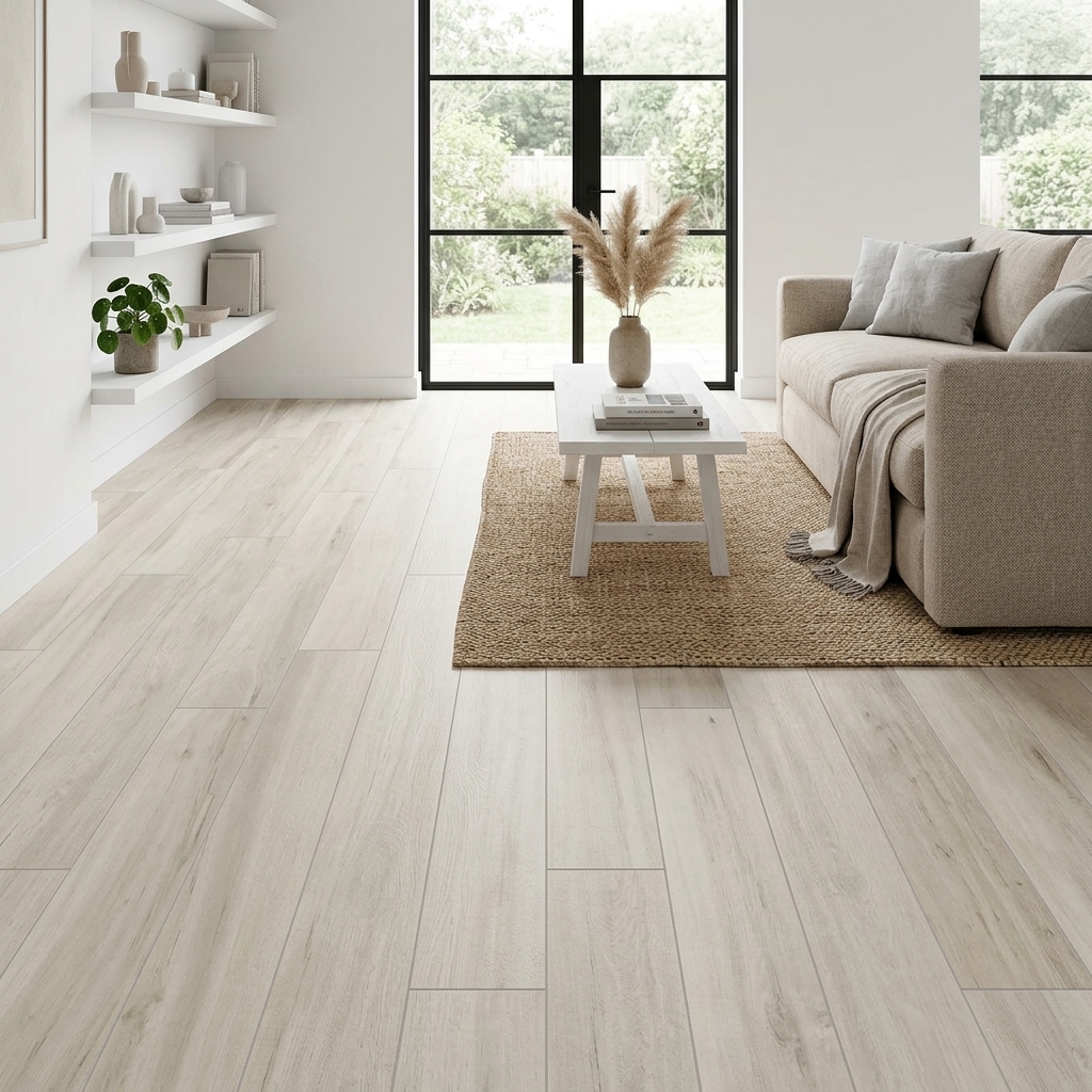 Heartwood 212 Ash matt porcelain tile, installed in a room