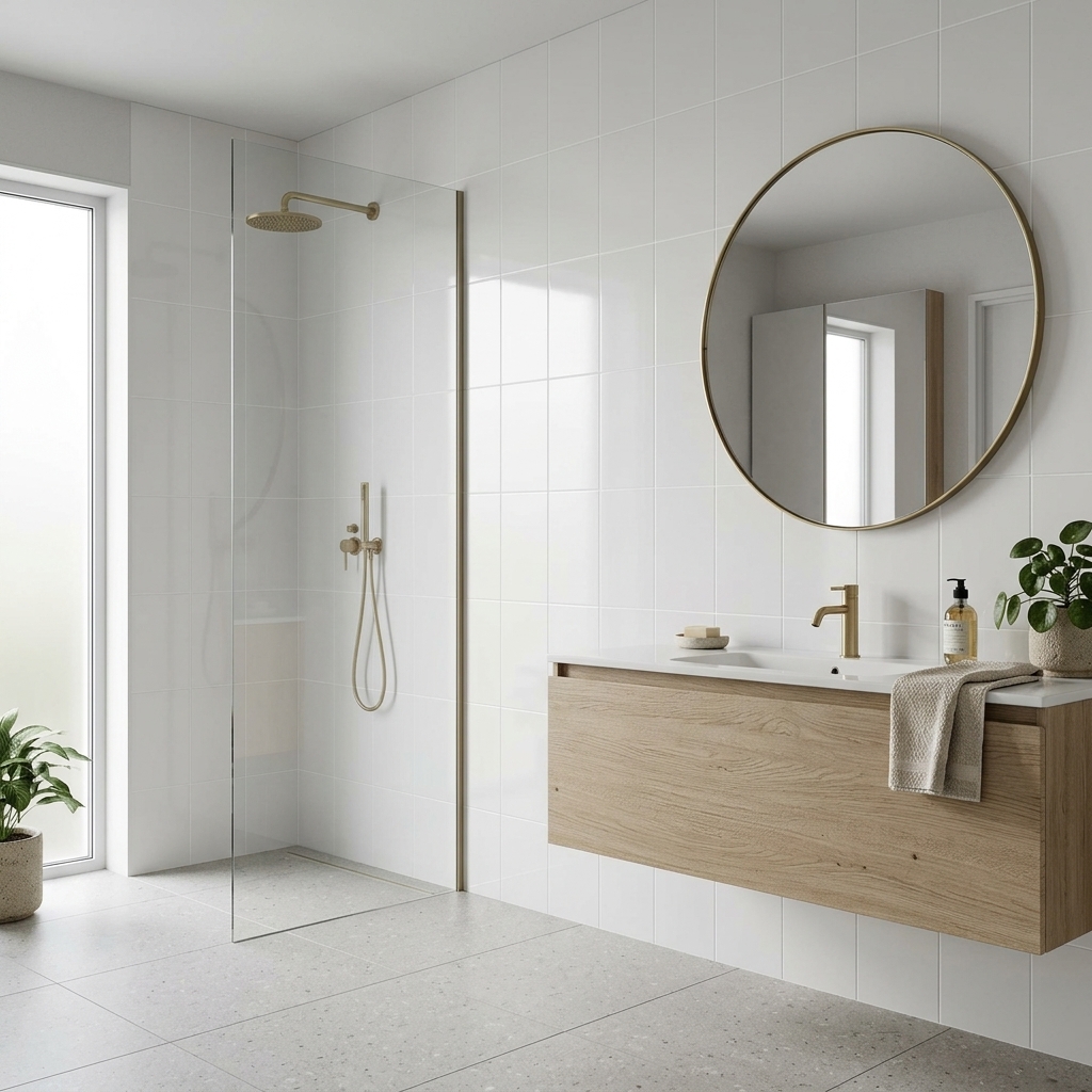 Aspect 300x450 Matt White Pressed matt ceramic tile, installed in a room