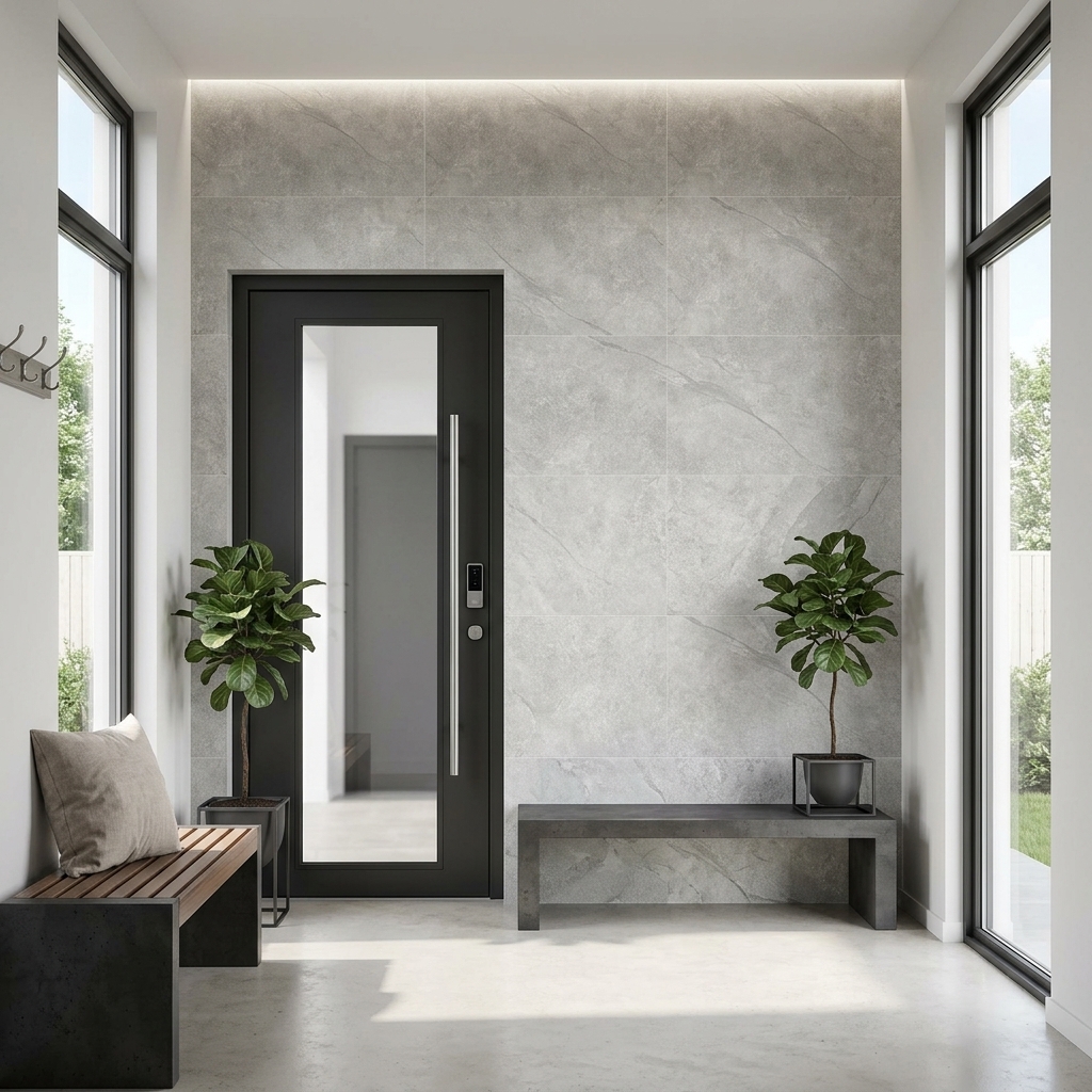 Cabarita 612 Pumice matt porcelain tile, installed in a room