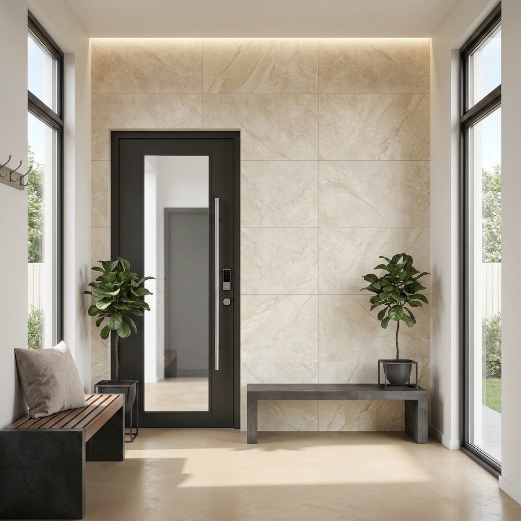 Cabarita 612 Sandstone matt porcelain tile, installed in a room