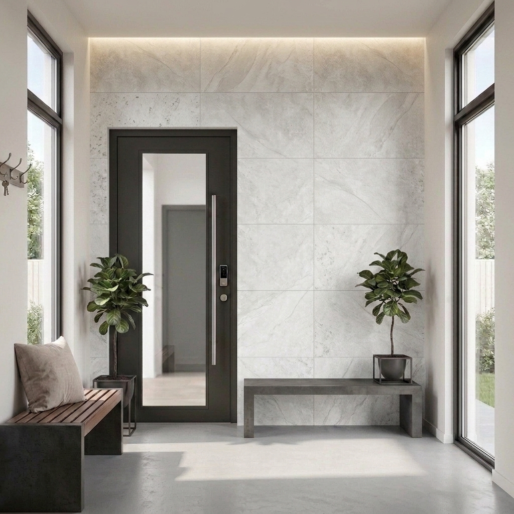 Cabarita 612 Chalk matt porcelain tile, installed in a room