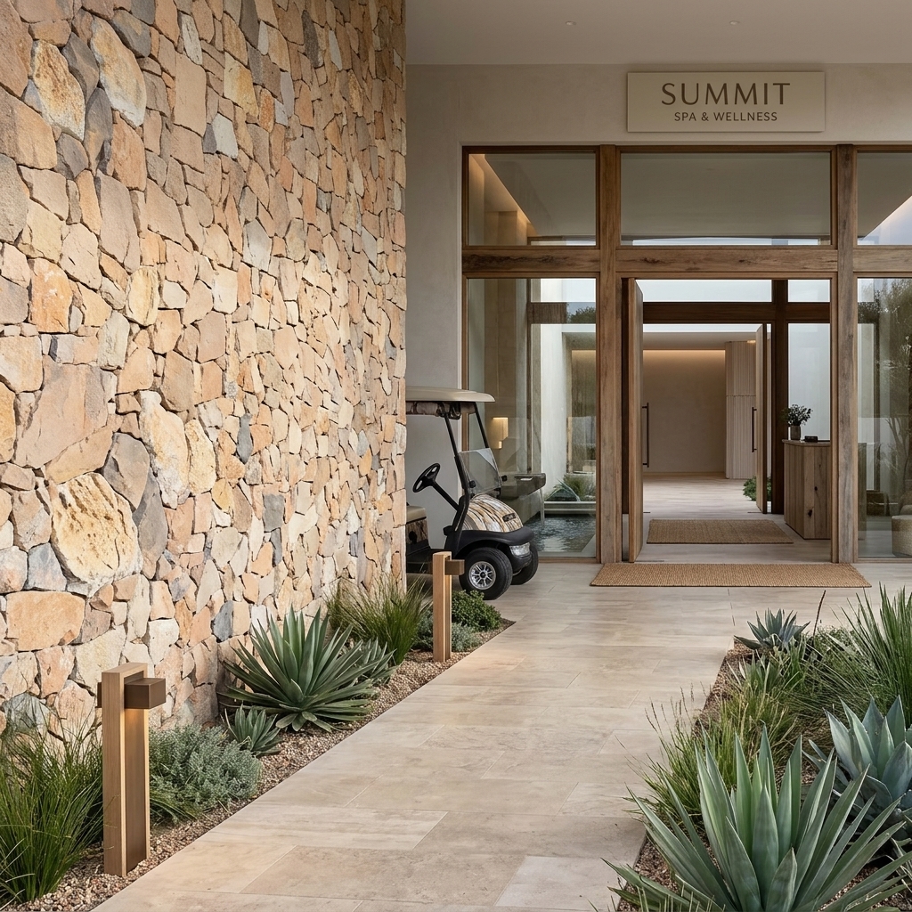 Headland Earth natural, rugged reconstituted stone veneer, installed in a room