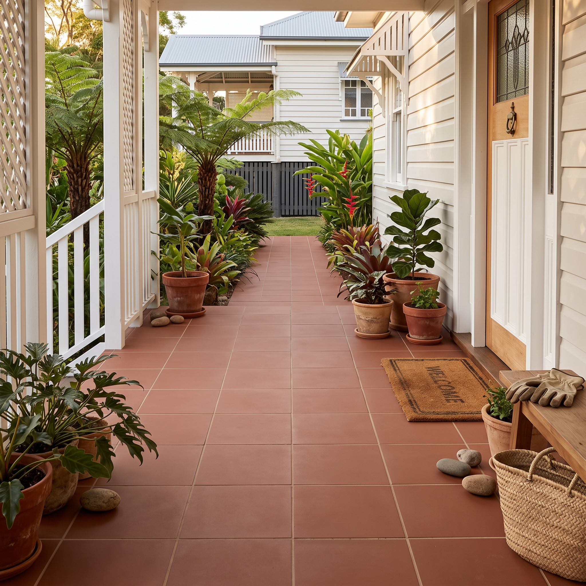 Positano 30 Red Terracotta porcelain tile, installed in a room
