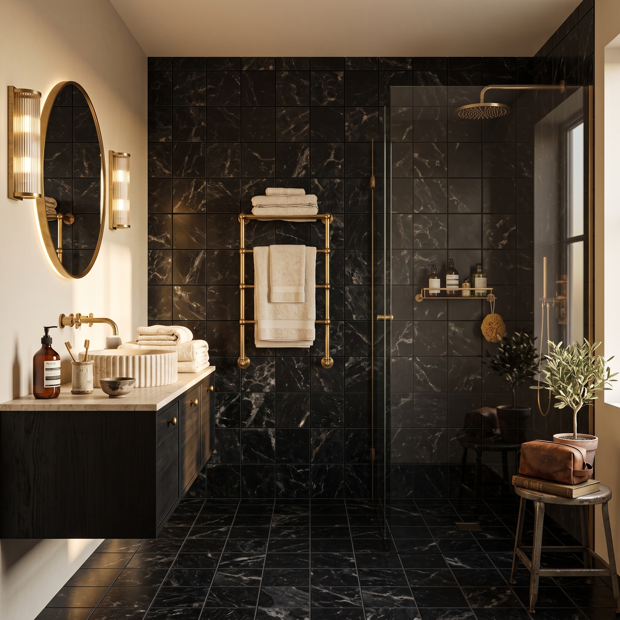 Cetara 20 Matt Black matt porcelain tile, installed in a room