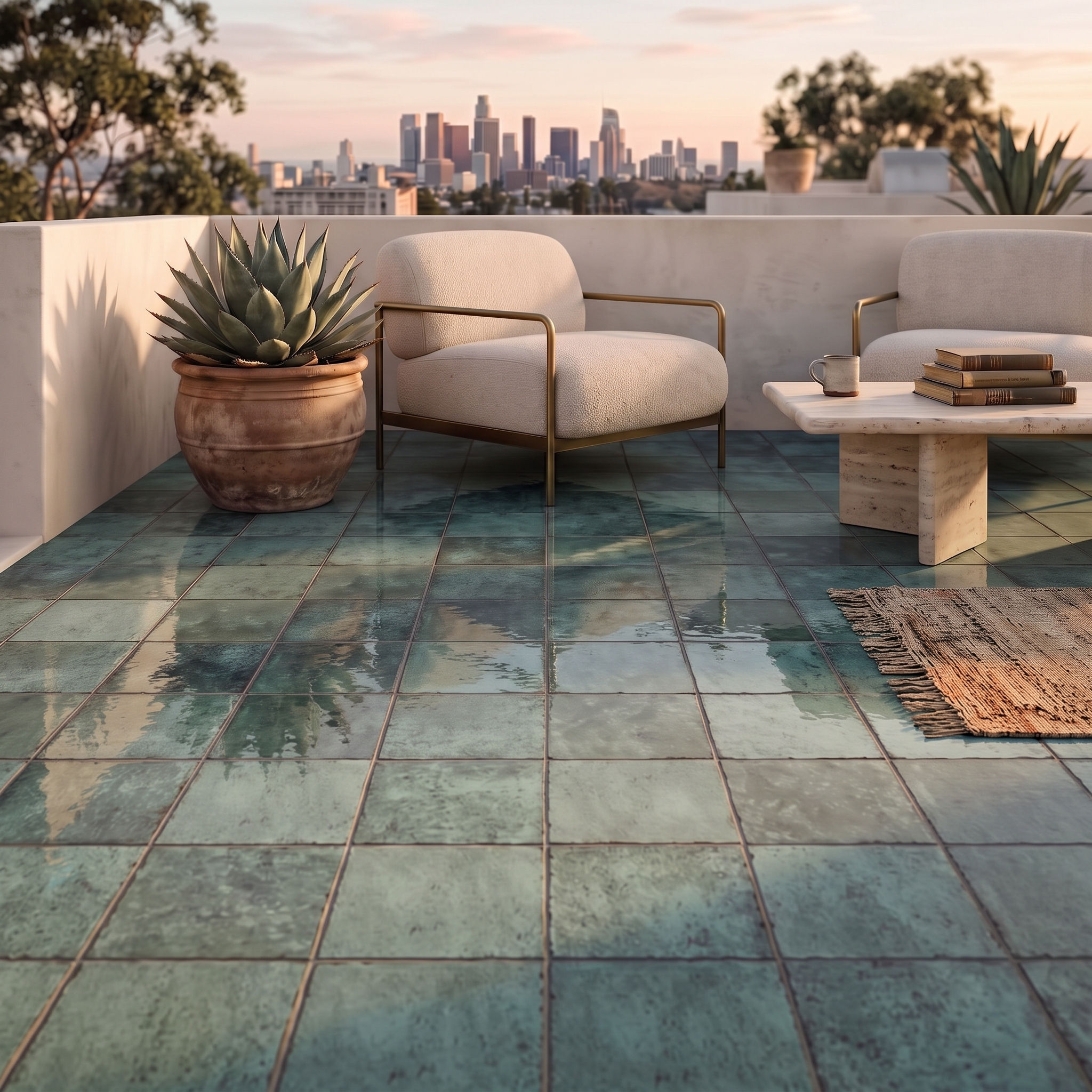 Castellina 20 Gloss Green Smooth gloss porcelain tile, installed in a room