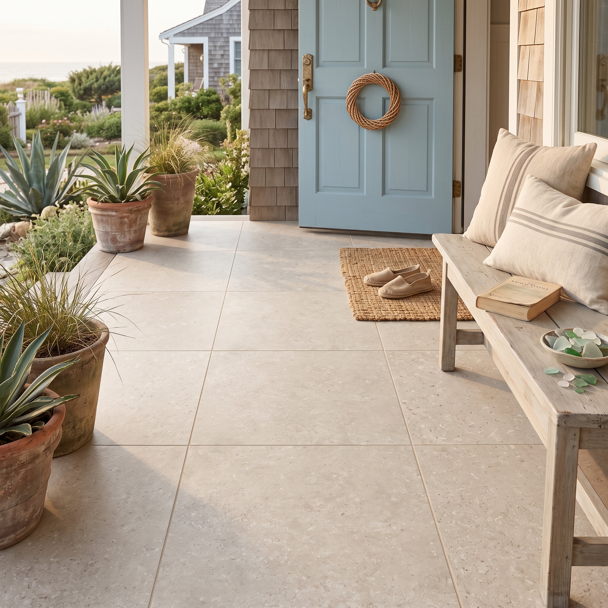 Norcia 60 External Bone external porcelain tile, installed in a room