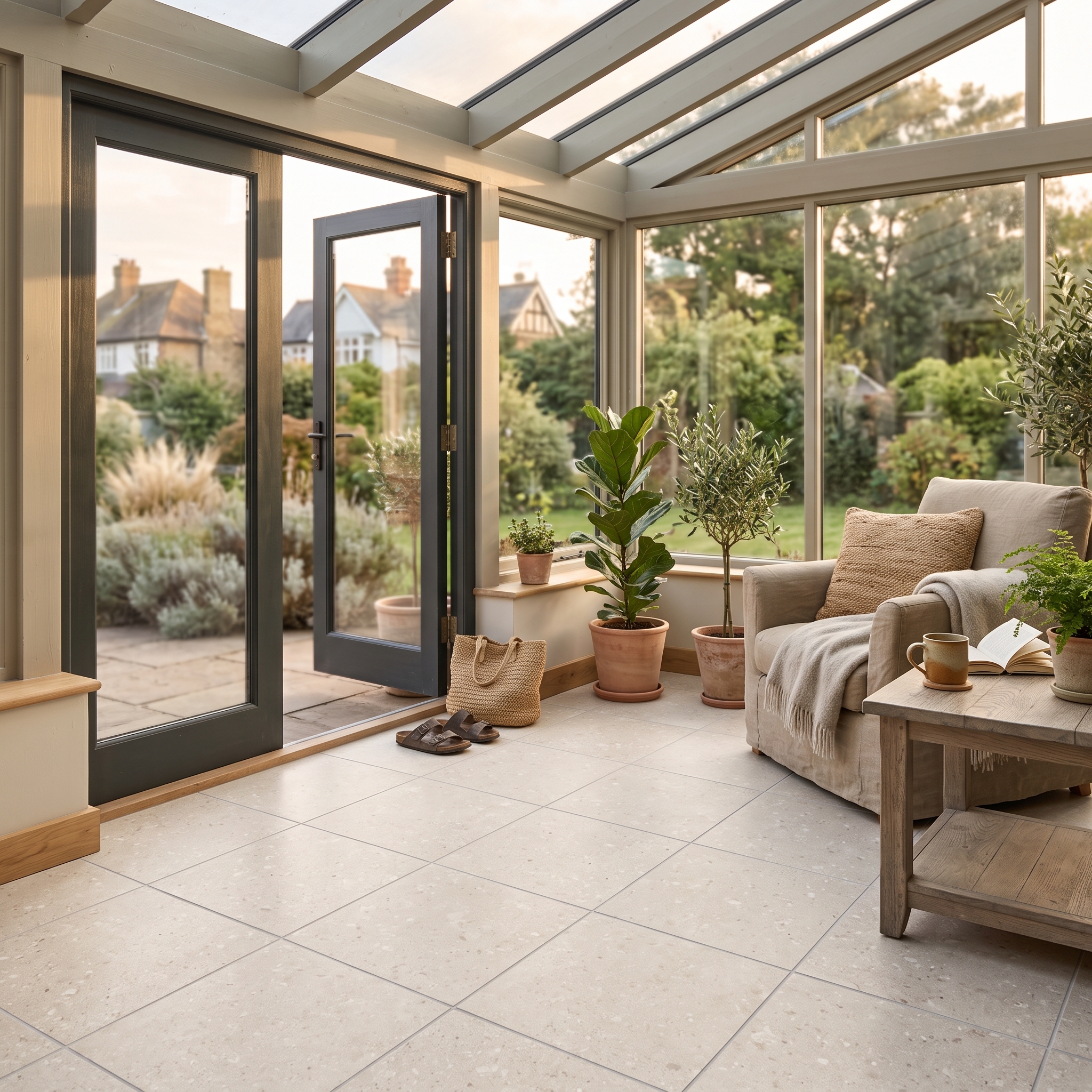 Norcia 30 Matt Bone matt porcelain tile, installed in a room