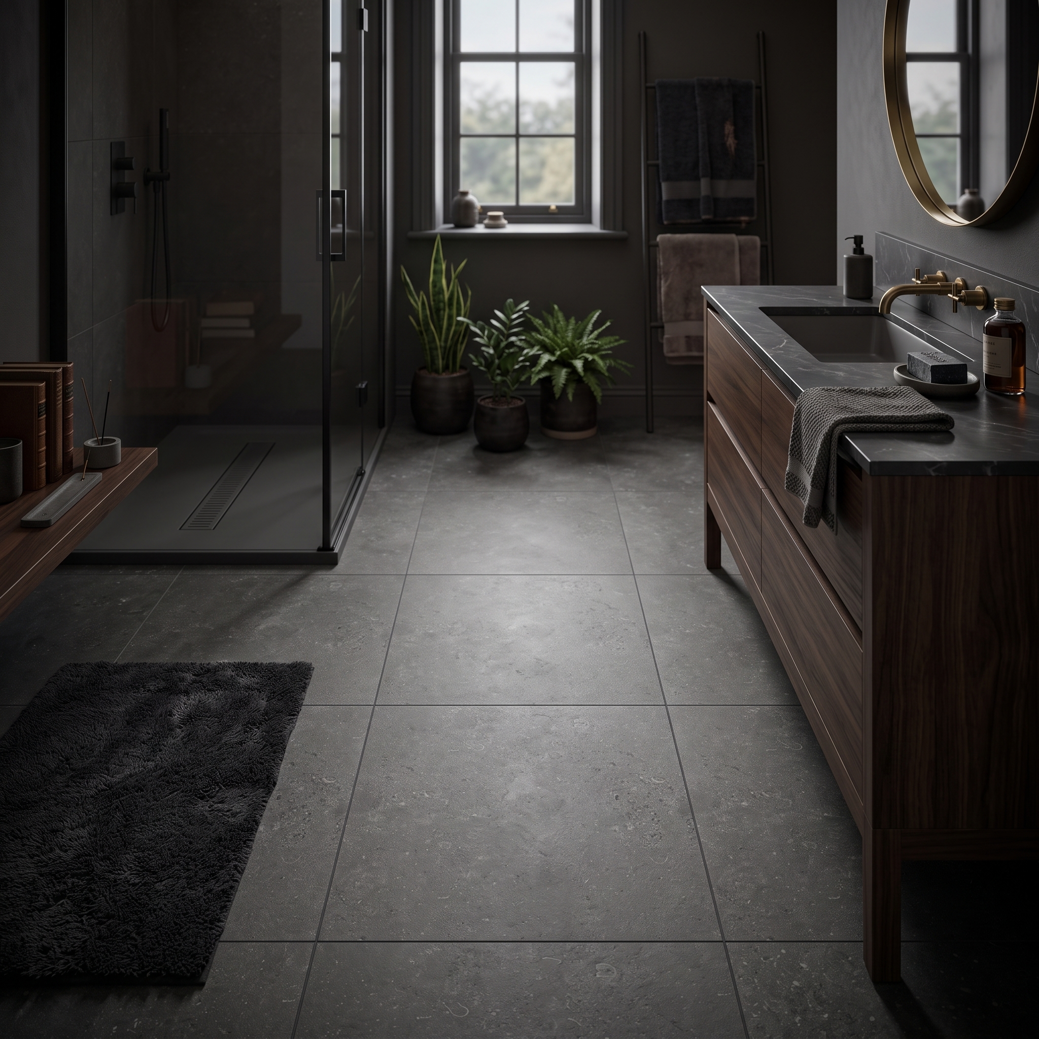 Norcia 60 Matt Charcoal matt porcelain tile, installed in a room