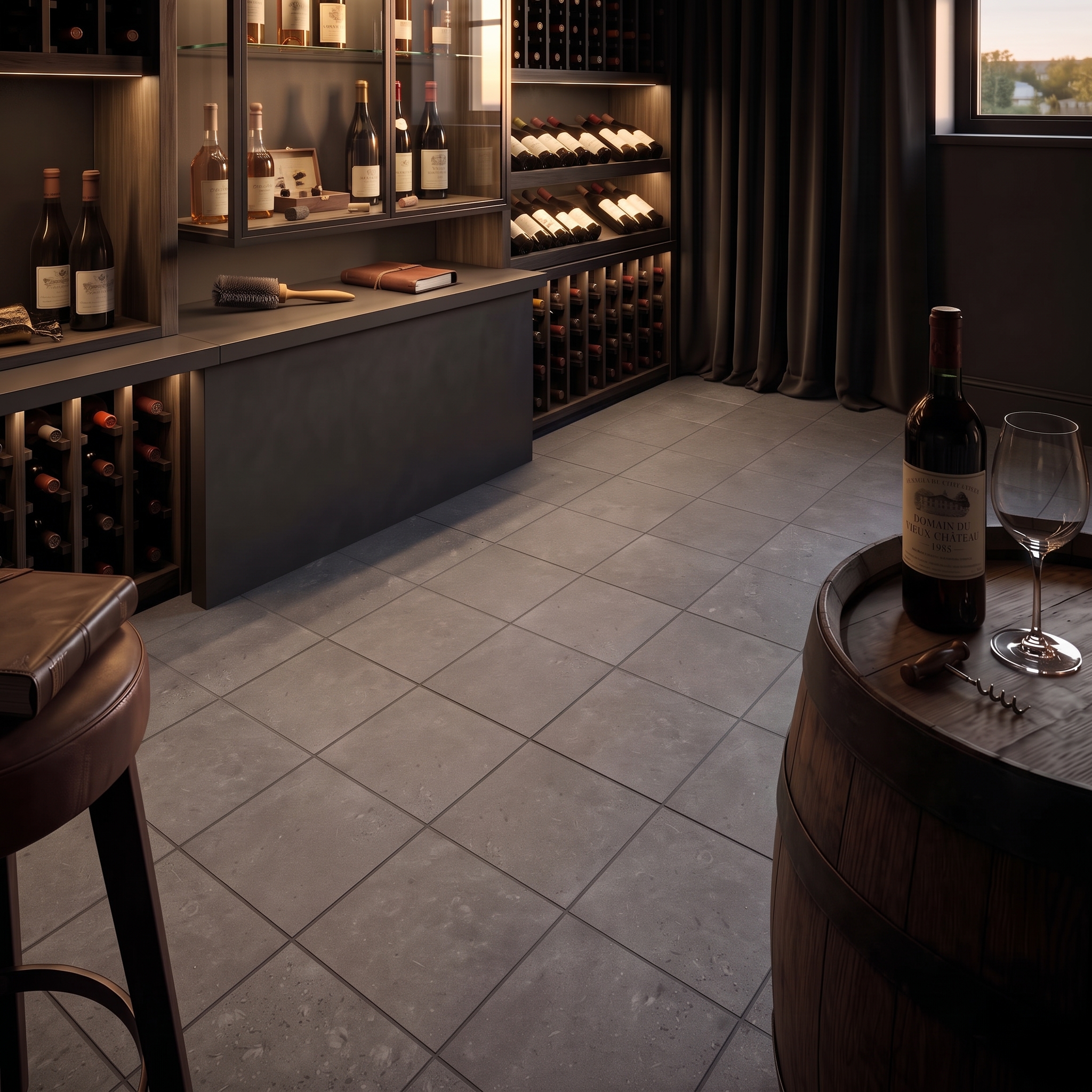 Norcia 30 Matt Charcoal matt porcelain tile, installed in a room