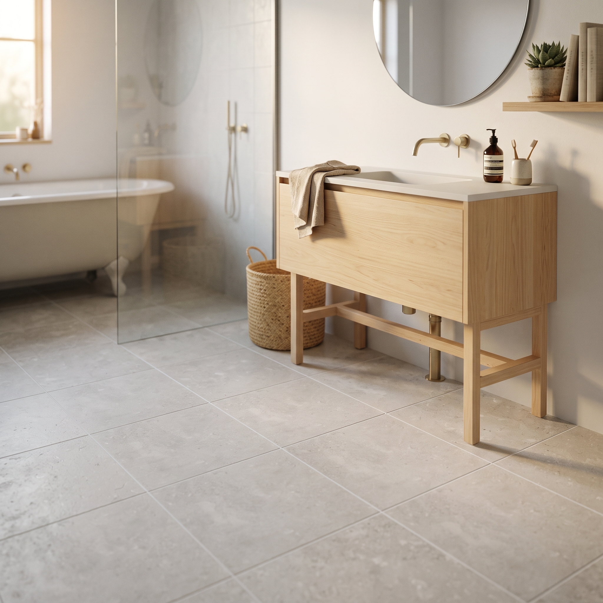 Norcia 30 Matt Silver Pearl matt porcelain tile, installed in a room