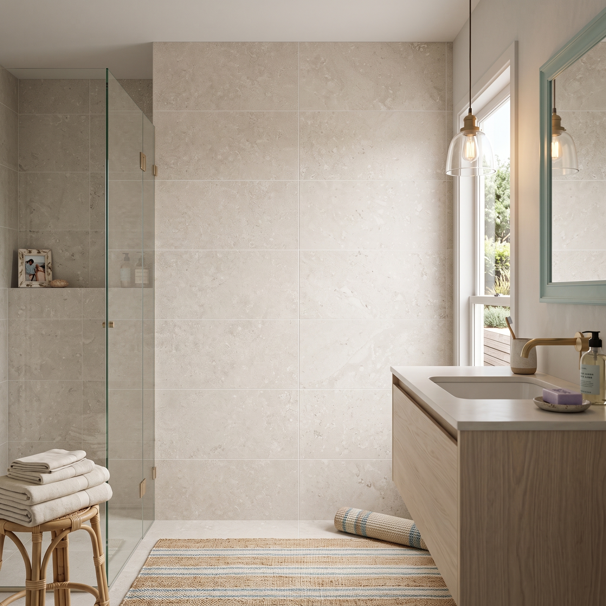 Norcia 36 Matt Bone matt porcelain tile, installed in a room