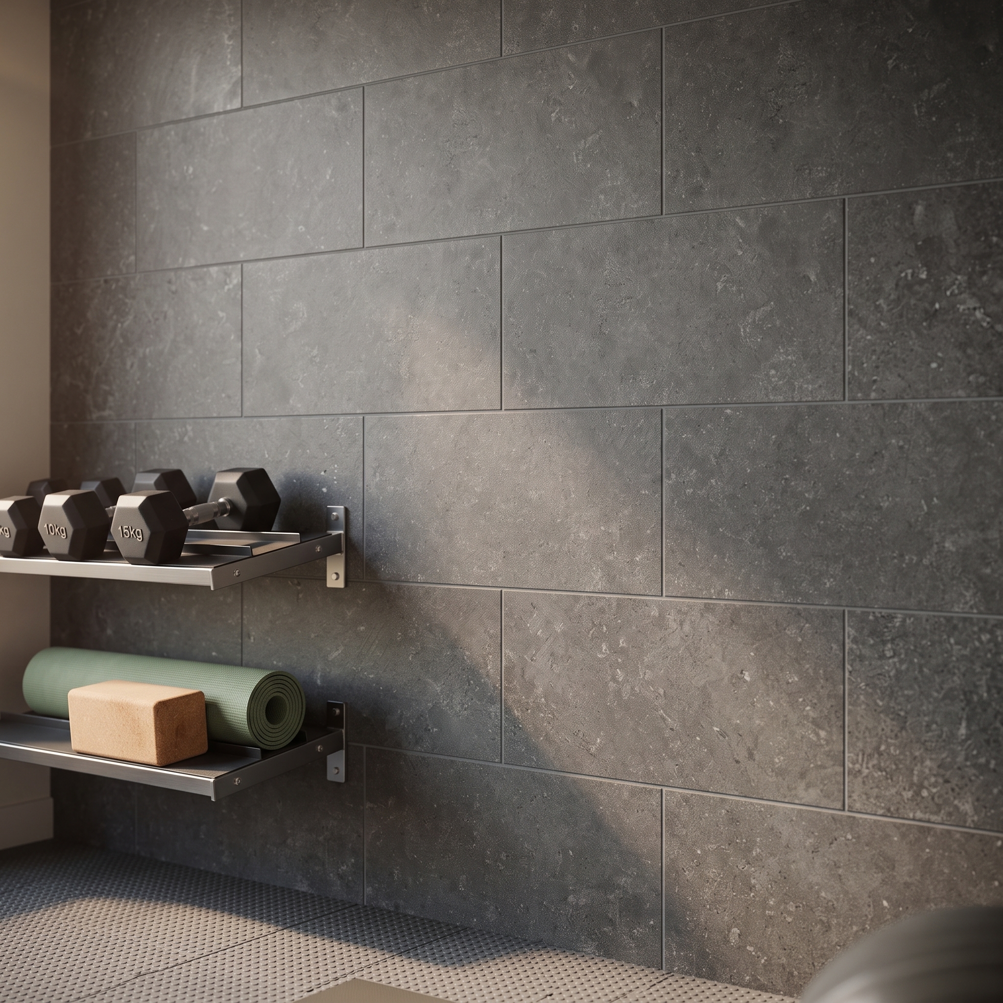 Norcia 36 Matt Charcoal matt porcelain tile, installed in a room