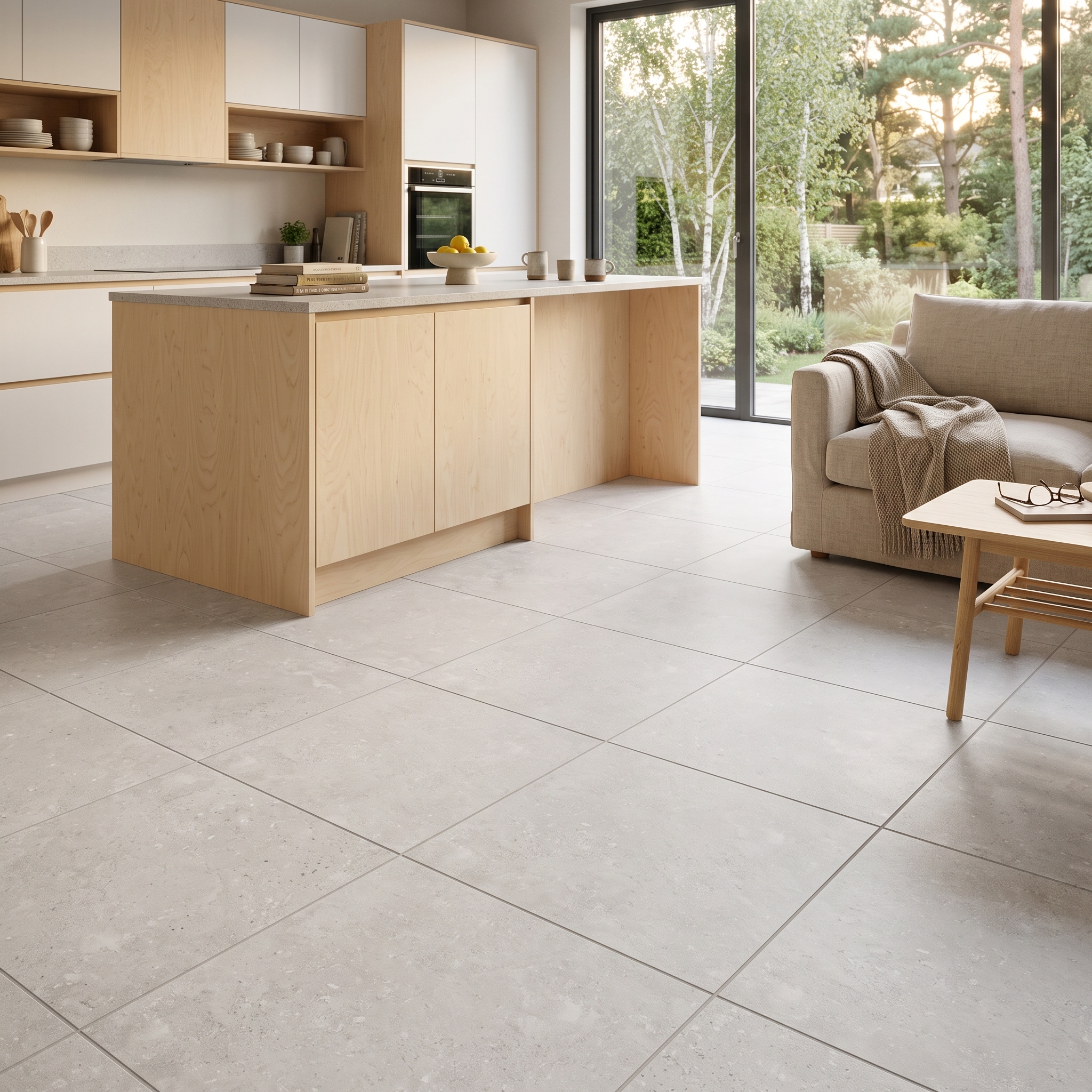 Norcia 60 Matt Silver Pearl matt porcelain tile, installed in a room