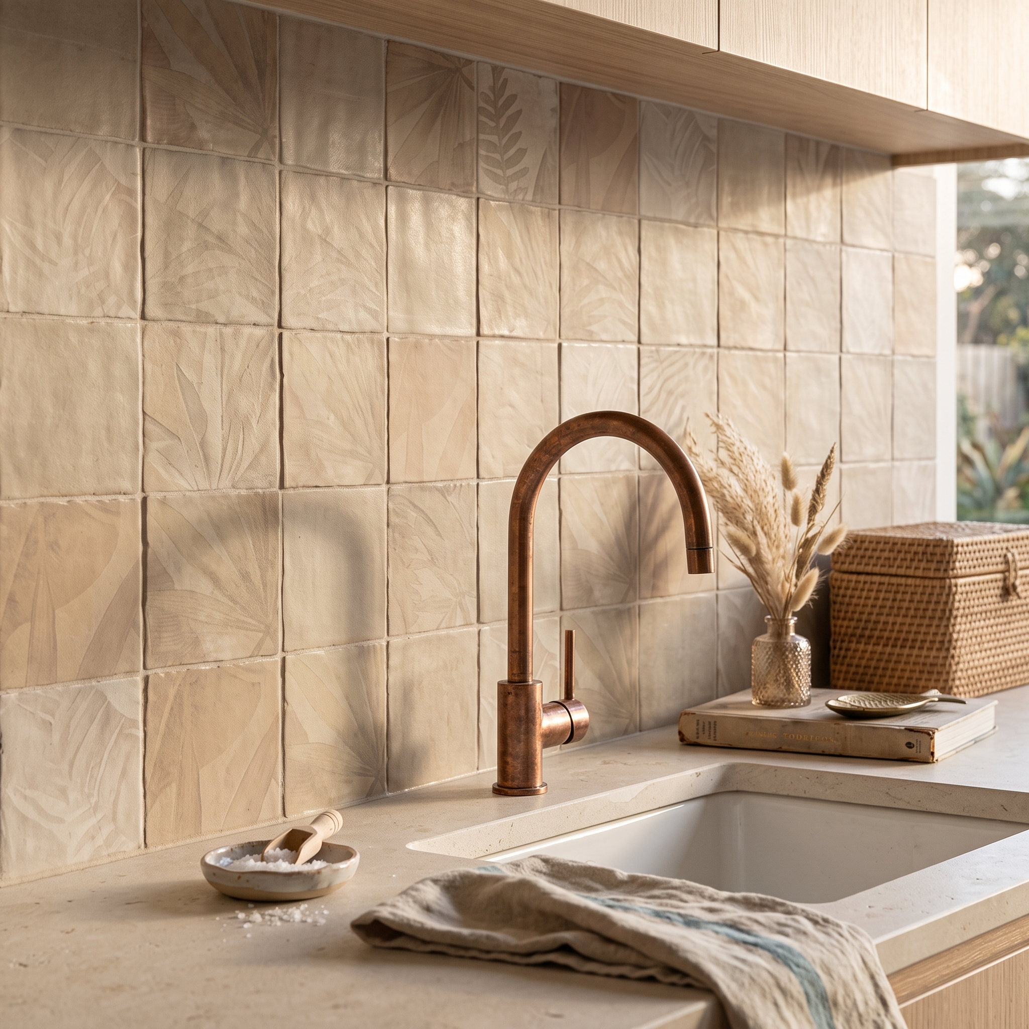 Foligno Decor Sand Bone ceramic tile, installed in a room