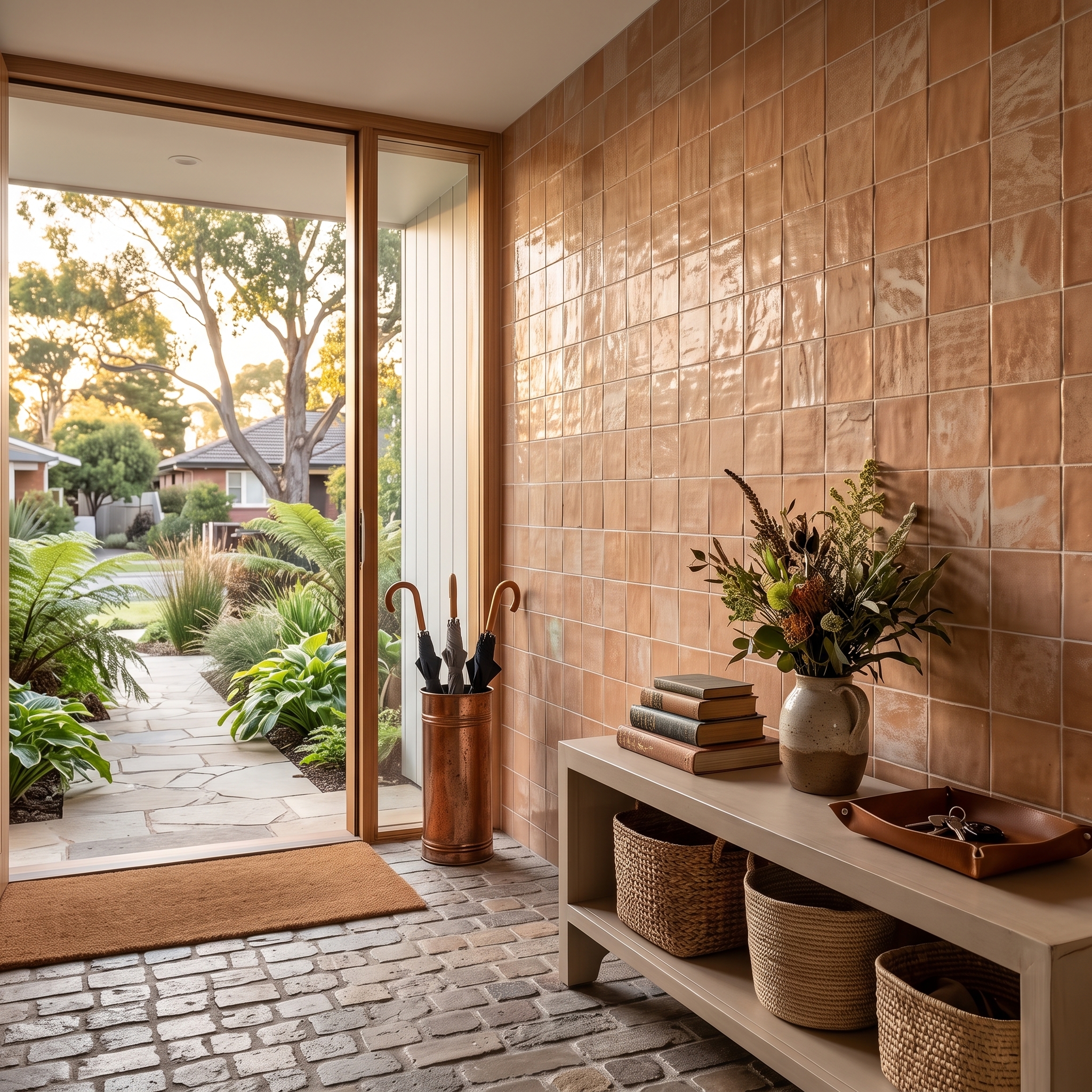 Foligno Gloss Clay Cotto gloss ceramic tile, installed in a room