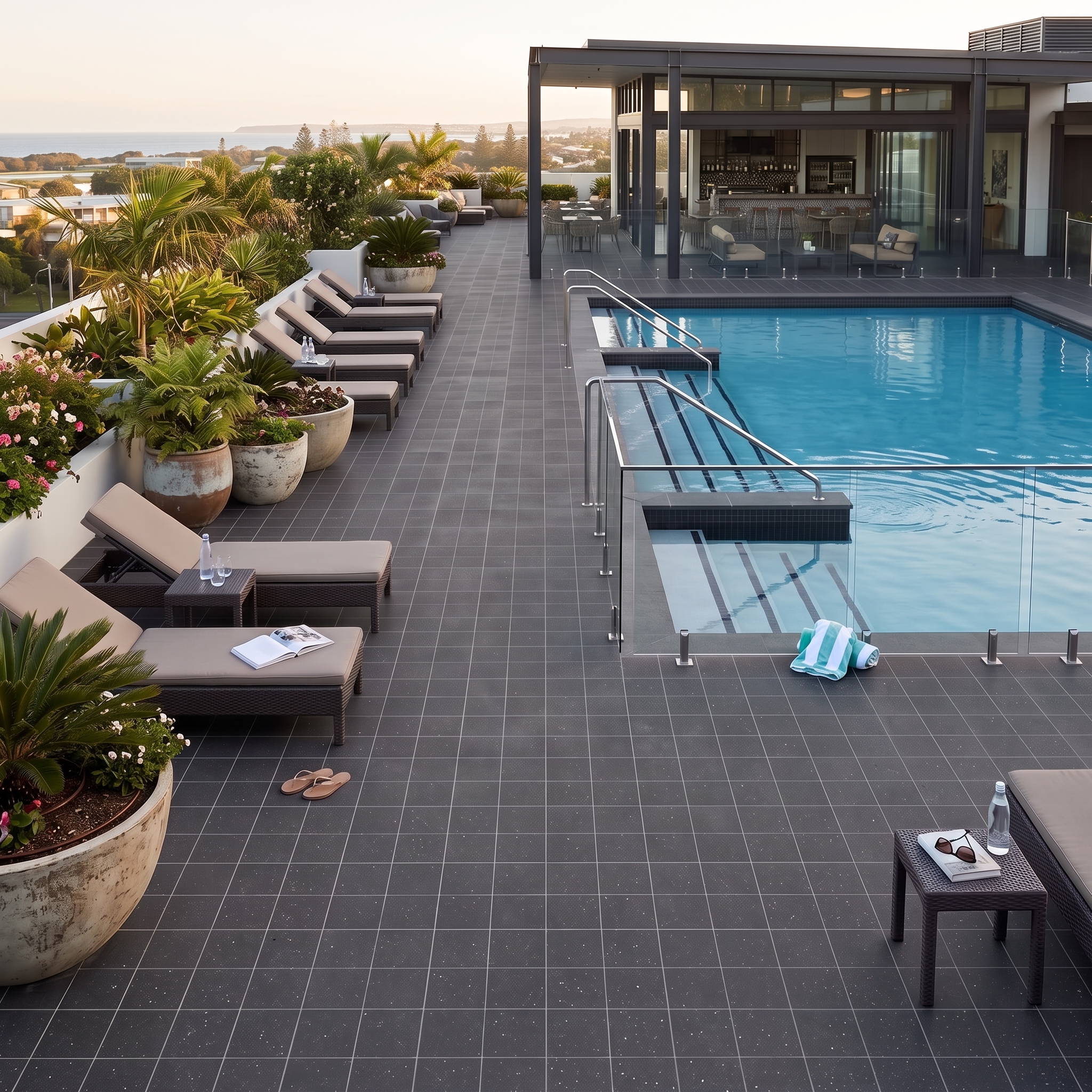 Conegliano 20 External Black external porcelain (full body) tile, installed in a room