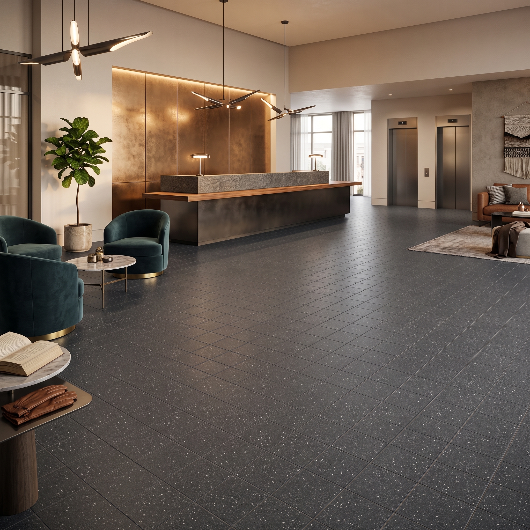 Conegliano 20 Matt Black matt porcelain (full body) tile, installed in a room