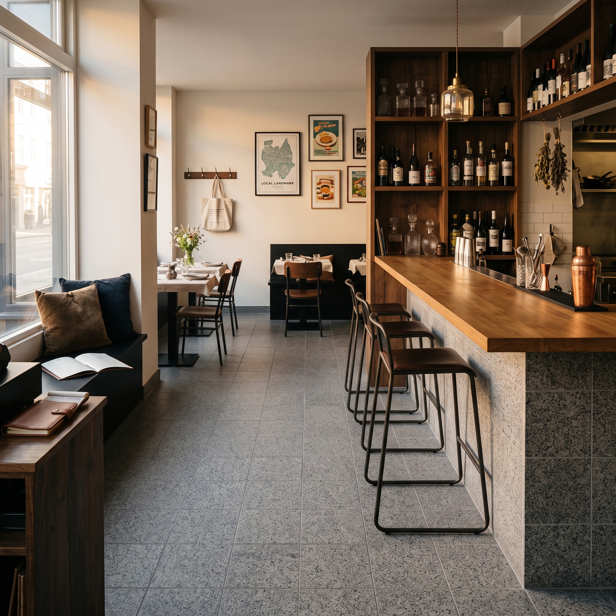 Conegliano 20 Matt Grey matt porcelain (full body) tile, installed in a room