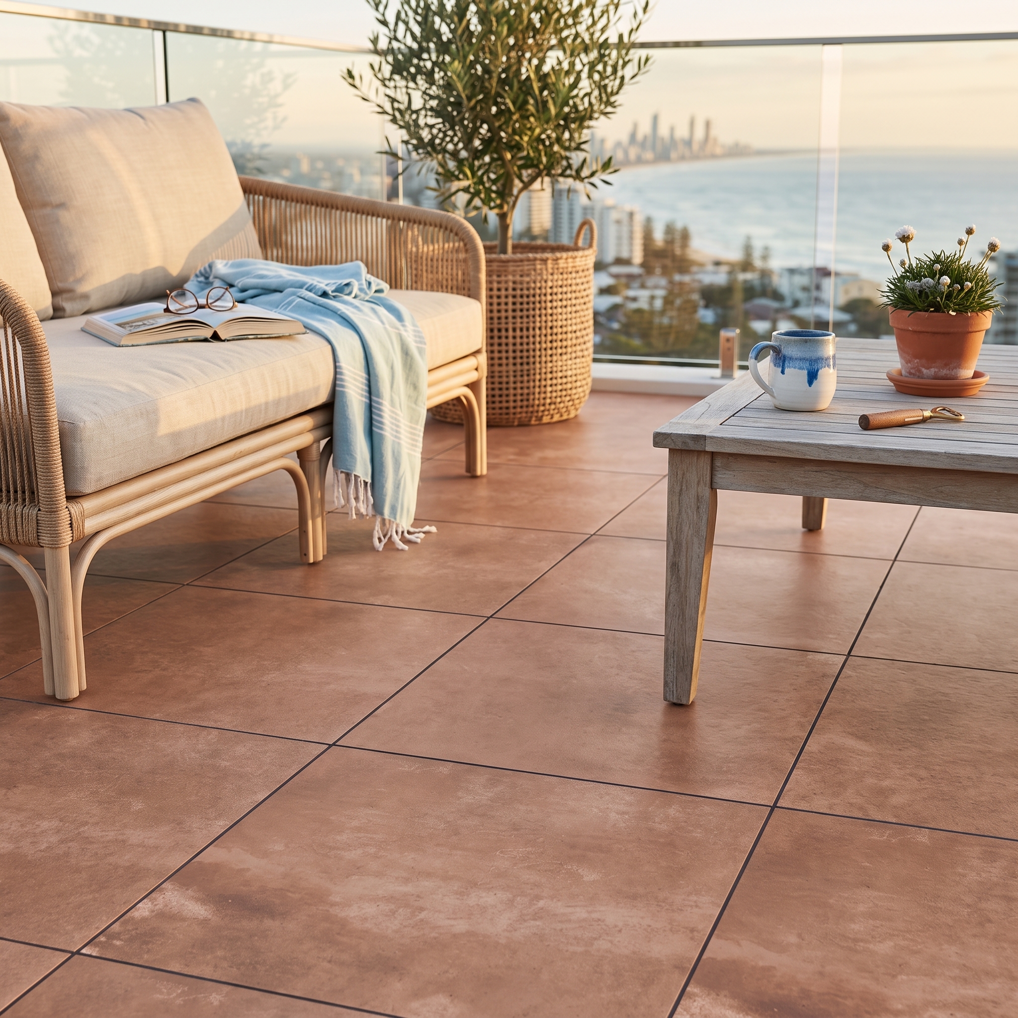 Arco 60 Matt Terracotta matt porcelain tile, installed in a room