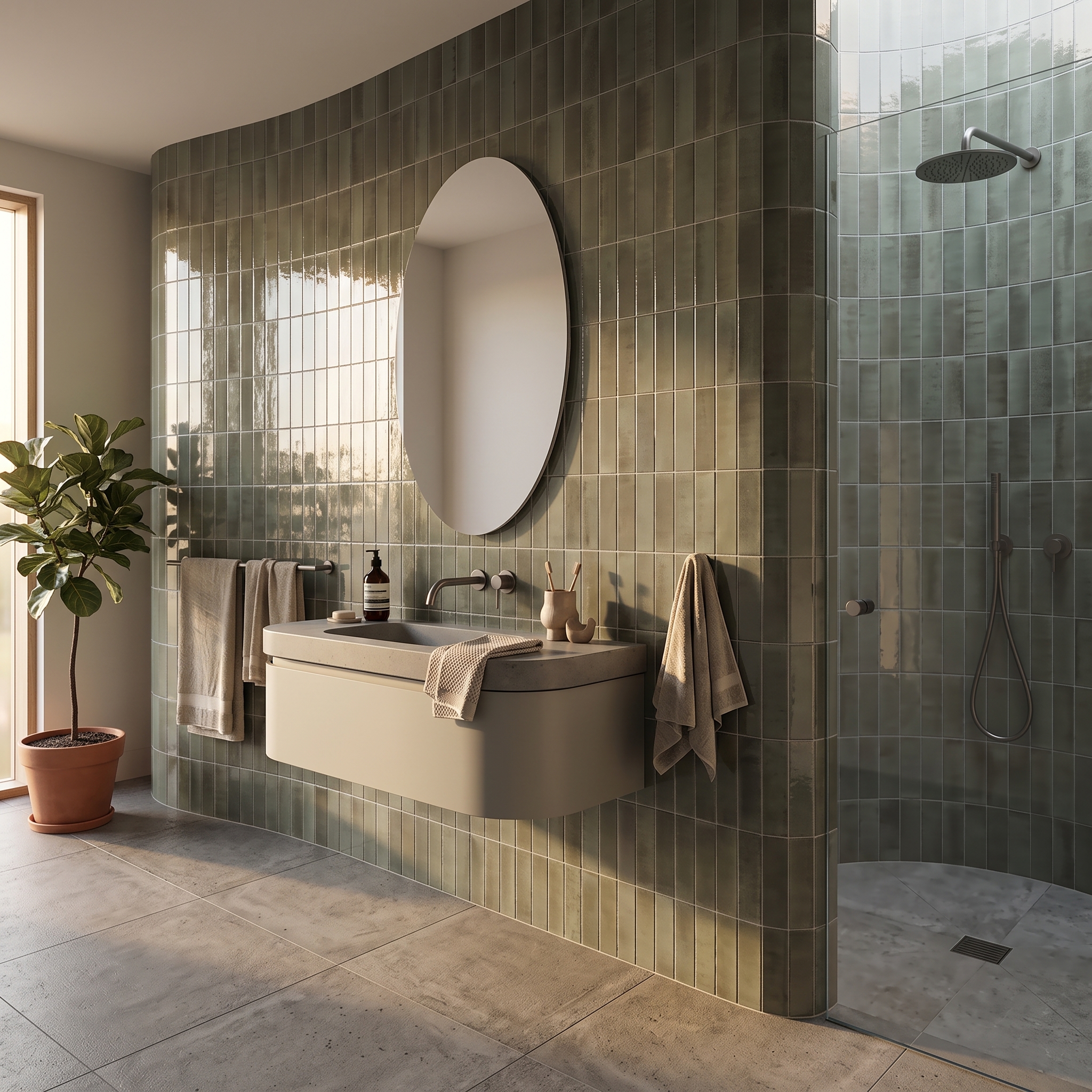 Tremezzo Subway Gloss Grigio Charcoal gloss ceramic tile, installed in a room