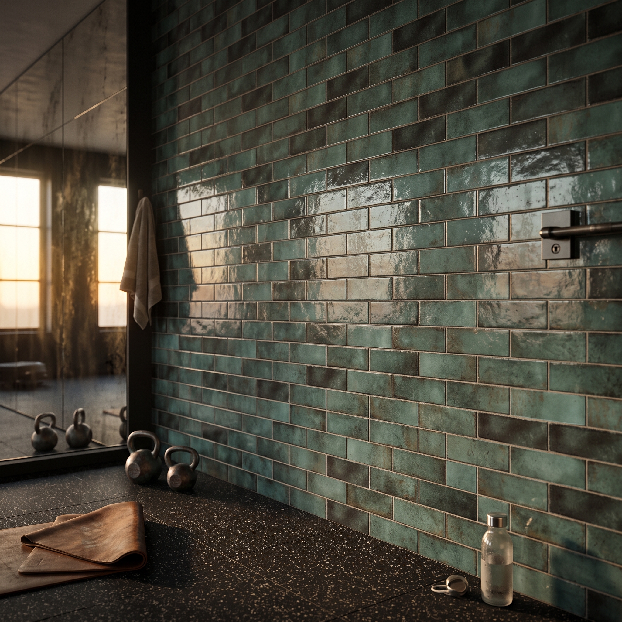 Varenna Subway Gloss Jade Green gloss ceramic tile, installed in a room
