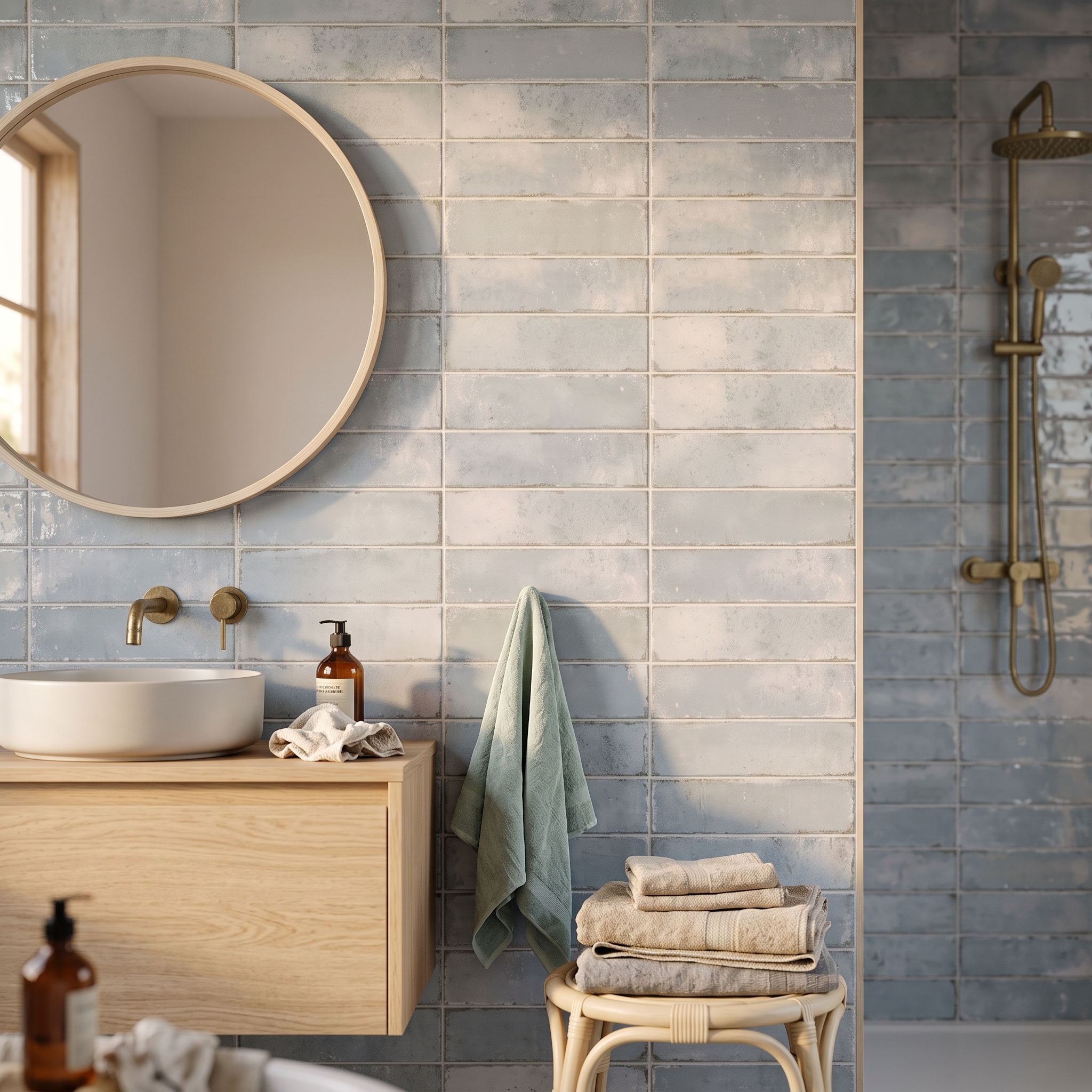 Varenna Subway Gloss Pearl White gloss ceramic tile, installed in a room