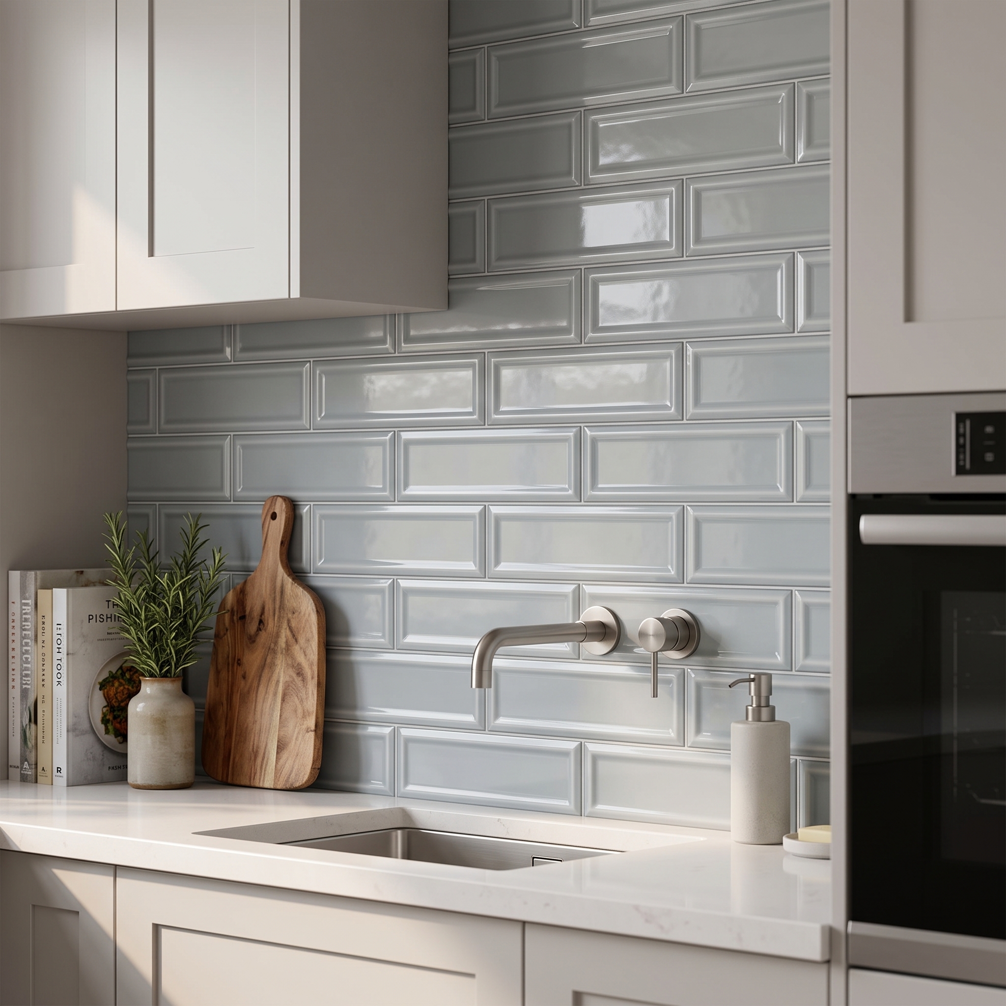 Cernobbio Subway Gloss Blue Frame gloss ceramic tile, installed in a room