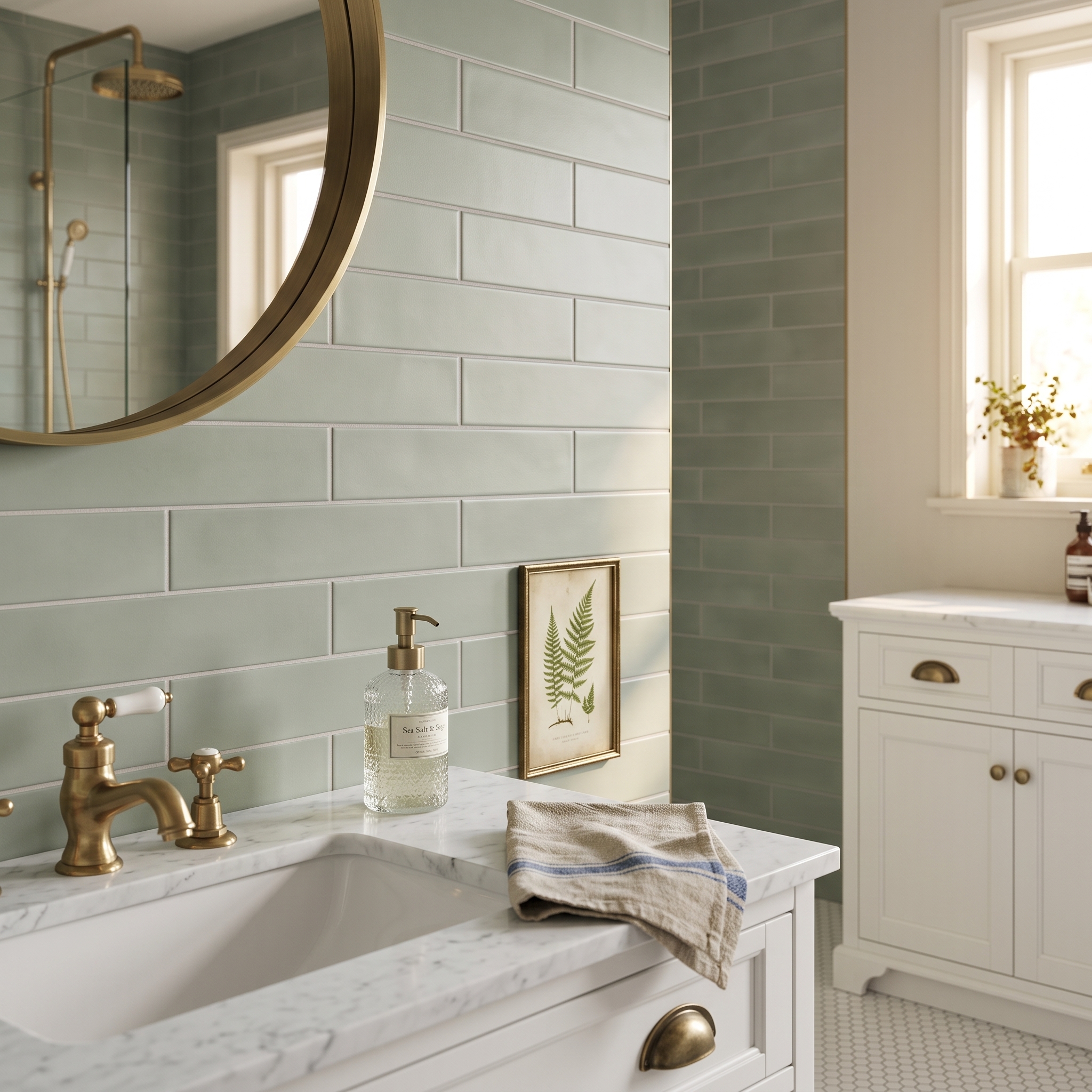 Cernobbio Subway Satin Blue Wavy satin ceramic tile, installed in a room