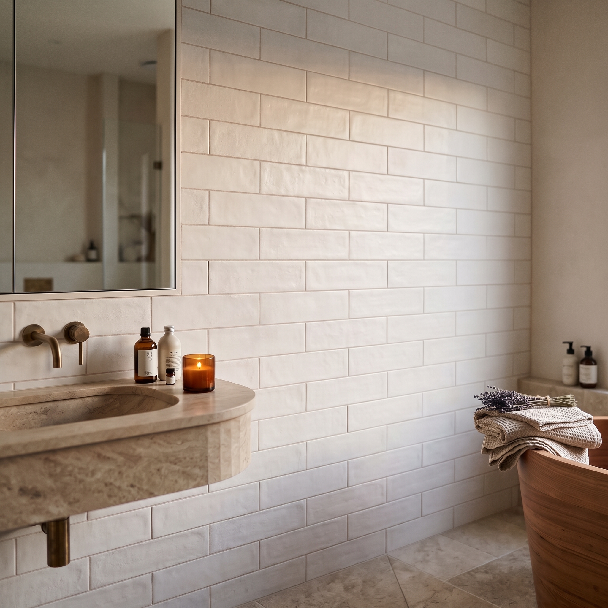 Courmayeur Subway Matt White matt porcelain tile, installed in a room